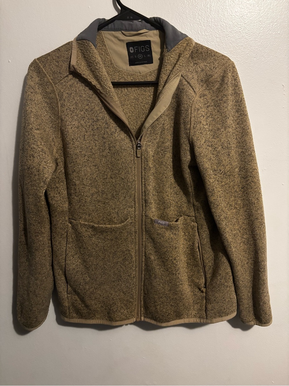 FIGS Women's Zip-Up Fleece Jacket in Tan